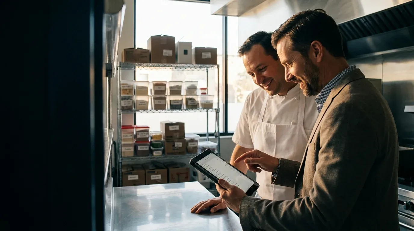 Inventory count and recipe costing inside a commercial restaurant kitchen — FORCS Restaurant Accounting operations support